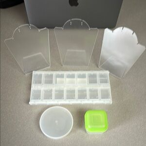 Jewelry display & Clear and Green Storage Containers for jewelry